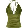imageMakeMeChic Womens Halter Top Y2K Lace V Neck Ruched Low Cut Halter Tank Tops Camisole TopsOlive Green