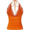imageMakeMeChic Womens Halter Top Y2K Lace V Neck Ruched Low Cut Halter Tank Tops Camisole TopsOrange