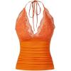 imageMakeMeChic Womens Halter Top Y2K Lace V Neck Ruched Low Cut Halter Tank Tops Camisole TopsOrange
