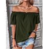 imageMakeMeChic Womens Off Shoulder Tops Short Sleeve Textured Dressy Casual Summer BlousesArmy Green