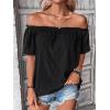 imageMakeMeChic Womens Off Shoulder Tops Short Sleeve Textured Dressy Casual Summer BlousesBlack