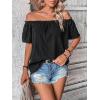 imageMakeMeChic Womens Off Shoulder Tops Short Sleeve Textured Dressy Casual Summer BlousesBlack