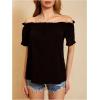 imageMakeMeChic Womens Off Shoulder Tops Short Sleeve Textured Dressy Casual Summer BlousesBlack a
