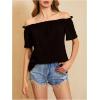 imageMakeMeChic Womens Off Shoulder Tops Short Sleeve Textured Dressy Casual Summer BlousesBlack a