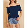 imageMakeMeChic Womens Off Shoulder Tops Short Sleeve Textured Dressy Casual Summer BlousesBlue a