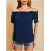 imageMakeMeChic Womens Off Shoulder Tops Short Sleeve Textured Dressy Casual Summer BlousesBlue a