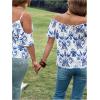 imageMakeMeChic Womens Off Shoulder Tops Short Sleeve Textured Dressy Casual Summer BlousesBlue and White