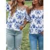 imageMakeMeChic Womens Off Shoulder Tops Short Sleeve Textured Dressy Casual Summer BlousesBlue and White