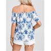 imageMakeMeChic Womens Off Shoulder Tops Short Sleeve Textured Dressy Casual Summer BlousesBlue and White