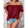 imageMakeMeChic Womens Off Shoulder Tops Short Sleeve Textured Dressy Casual Summer BlousesBurgundy
