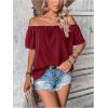 imageMakeMeChic Womens Off Shoulder Tops Short Sleeve Textured Dressy Casual Summer BlousesBurgundy