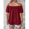 imageMakeMeChic Womens Off Shoulder Tops Short Sleeve Textured Dressy Casual Summer BlousesBurgundy