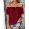 imageMakeMeChic Womens Off Shoulder Tops Short Sleeve Textured Dressy Casual Summer BlousesBurgundy
