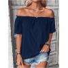 imageMakeMeChic Womens Off Shoulder Tops Short Sleeve Textured Dressy Casual Summer BlousesDark Blue