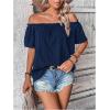 imageMakeMeChic Womens Off Shoulder Tops Short Sleeve Textured Dressy Casual Summer BlousesDark Blue