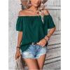 imageMakeMeChic Womens Off Shoulder Tops Short Sleeve Textured Dressy Casual Summer BlousesDark Green