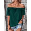imageMakeMeChic Womens Off Shoulder Tops Short Sleeve Textured Dressy Casual Summer BlousesDark Green
