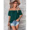 imageMakeMeChic Womens Off Shoulder Tops Short Sleeve Textured Dressy Casual Summer BlousesDark Green a