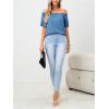imageMakeMeChic Womens Off Shoulder Tops Short Sleeve Textured Dressy Casual Summer BlousesDusty Blue
