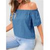 imageMakeMeChic Womens Off Shoulder Tops Short Sleeve Textured Dressy Casual Summer BlousesDusty Blue