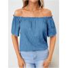 imageMakeMeChic Womens Off Shoulder Tops Short Sleeve Textured Dressy Casual Summer BlousesDusty Blue