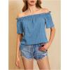 imageMakeMeChic Womens Off Shoulder Tops Short Sleeve Textured Dressy Casual Summer BlousesDusty Blue a