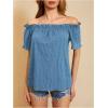 imageMakeMeChic Womens Off Shoulder Tops Short Sleeve Textured Dressy Casual Summer BlousesDusty Blue a