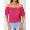 imageMakeMeChic Womens Off Shoulder Tops Short Sleeve Textured Dressy Casual Summer BlousesHot Pink