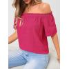 imageMakeMeChic Womens Off Shoulder Tops Short Sleeve Textured Dressy Casual Summer BlousesHot Pink