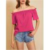 imageMakeMeChic Womens Off Shoulder Tops Short Sleeve Textured Dressy Casual Summer BlousesHot Pink a