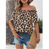 imageMakeMeChic Womens Off Shoulder Tops Short Sleeve Textured Dressy Casual Summer BlousesLeopard Multi