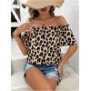 imageMakeMeChic Womens Off Shoulder Tops Short Sleeve Textured Dressy Casual Summer BlousesLeopard Multi