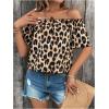 imageMakeMeChic Womens Off Shoulder Tops Short Sleeve Textured Dressy Casual Summer BlousesLeopard Multi