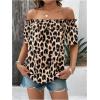 imageMakeMeChic Womens Off Shoulder Tops Short Sleeve Textured Dressy Casual Summer BlousesLeopard Multi