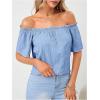 imageMakeMeChic Womens Off Shoulder Tops Short Sleeve Textured Dressy Casual Summer BlousesLight Blue