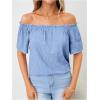 imageMakeMeChic Womens Off Shoulder Tops Short Sleeve Textured Dressy Casual Summer BlousesLight Blue