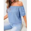 imageMakeMeChic Womens Off Shoulder Tops Short Sleeve Textured Dressy Casual Summer BlousesLight Blue