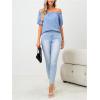 imageMakeMeChic Womens Off Shoulder Tops Short Sleeve Textured Dressy Casual Summer BlousesLight Blue