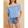 imageMakeMeChic Womens Off Shoulder Tops Short Sleeve Textured Dressy Casual Summer BlousesLight Blue a