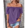 imageMakeMeChic Womens Off Shoulder Tops Short Sleeve Textured Dressy Casual Summer BlousesPurple