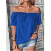 imageMakeMeChic Womens Off Shoulder Tops Short Sleeve Textured Dressy Casual Summer BlousesRoyal Blue