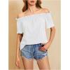 imageMakeMeChic Womens Off Shoulder Tops Short Sleeve Textured Dressy Casual Summer BlousesWhite