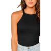 imageMakeMeChic Womens Sleeveless Knit Slim Summer Halter Cami TopBlack