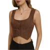imageMakeMeChic Womens Corset Suit Vest Corduroy Sleeveless Scoop Neck Crop Vest Blazer JacketCoffee Brown