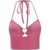 imageMakeMeChic Womens Halter Tie Backless Cut Out Ribbed Knit Summer Crop Cami TopsA Pink