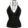 imageMakeMeChic Womens Halter Top Y2K Lace V Neck Ruched Low Cut Halter Tank Tops Camisole TopsC Black