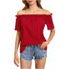 imageMakeMeChic Womens Off Shoulder Tops Short Sleeve Textured Dressy Casual Summer BlousesRed a