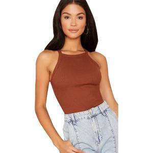 imageMakeMeChic Womens Sleeveless Knit Slim Summer Halter Cami TopBrown
