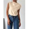 imageMakeMeChic Womens Draped Neck Cap Sleeve Mock Neck Keyhole Office Shirt Blouse TopsKhaki
