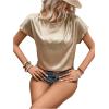 imageMakeMeChic Womens Elegant Metallic Tops Short Sleeve Round Neck BlousesGold